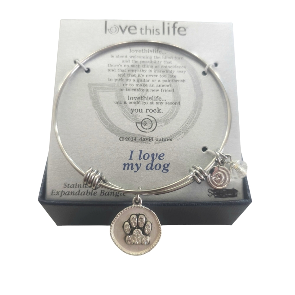 Love this life, Women's i love my dog Expandable Bangle charm bracelet
